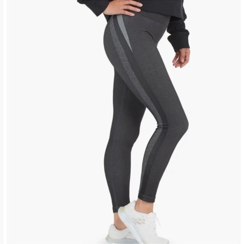 New SPANX Seamless Track Stripe Legging Gray Black Graphite Dust Womens sz S